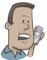 cartoon man on mobile phone
